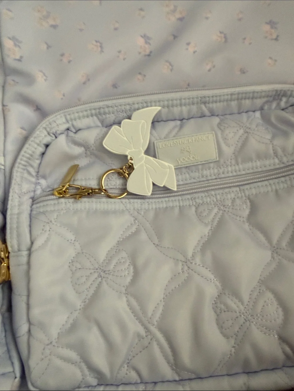 LoveShackFancy Lilac Quilted Bow Kids Backpack